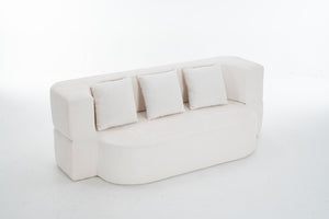 English Elm 3 Seater Convertible Sofa Bed with Chenille Upholstery and High-Density Sponge for Superior Comfort and Support Ivory T3903P379836