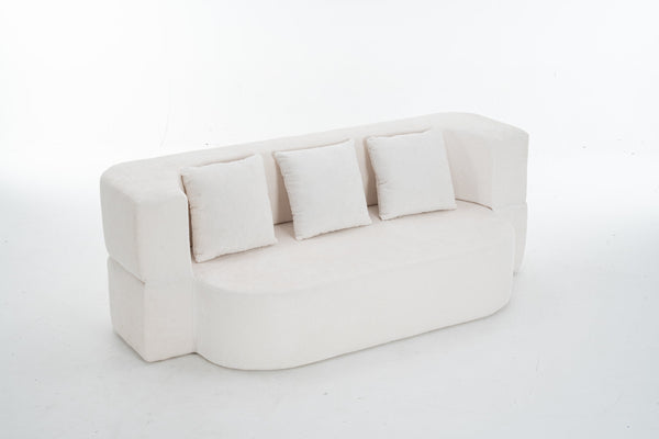 English Elm 3 Seater Convertible Sofa Bed with Chenille Upholstery and High-Density Sponge for Superior Comfort and Support Ivory T3903P379836