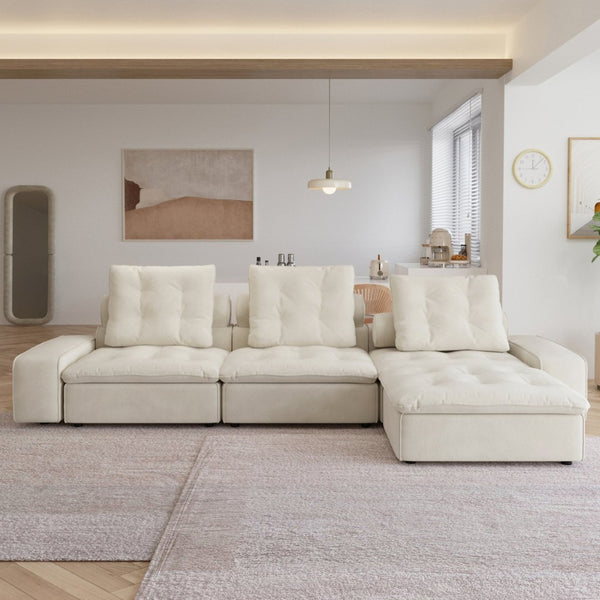 English Elm Sky Cloud Deluxe Adjustable Velvet Sectional Sofa - Cozy L-Shaped 4-Seater For Modern Living Spaces B341S00027-GIGA