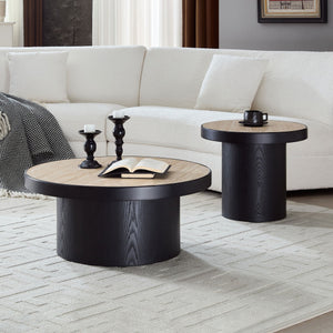 English Elm Coffee Table Nesting Set Round Mdf Pair Walnut Finish for Modern Living Rooms W876S00335
