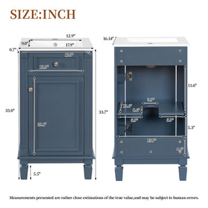 English Elm 18-inch French Country Freestanding Bathroom Vanity Rubberwood Cabinet with Ceramic Sink Blue N710P371187C