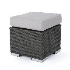 English Elm Christopher Knight Home® - SANTA modern SANTA ROSA 16 Grey+Silver PE Rattan Patio Ottoman with Iron Frame and Waterproof Fabric Cushion (17.5x13.75) 62570.00GRY