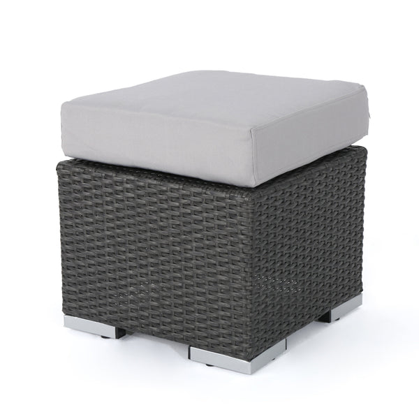 English Elm Christopher Knight Home® - SANTA modern SANTA ROSA 16 Grey+Silver PE Rattan Patio Ottoman with Iron Frame and Waterproof Fabric Cushion (17.5x13.75) 62570.00GRY