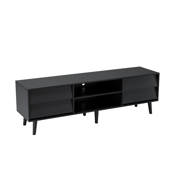 English Elm 63 Vintage Bevel TV Stand 63-inch Media Console with Drawers and Open Shelves, Rustic Artful Design Black W578P193299