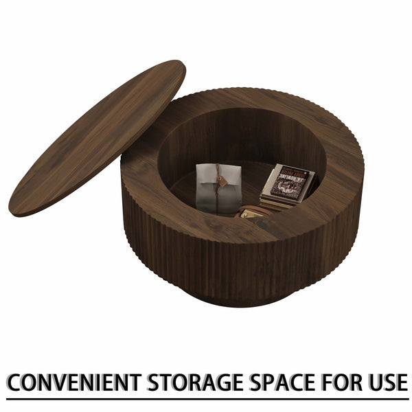 English Elm 29.53 Modern round coffee table and 2 PU dining chairs set with hidden storage and ergonomic comfort Beige,Walnut W2189S00765