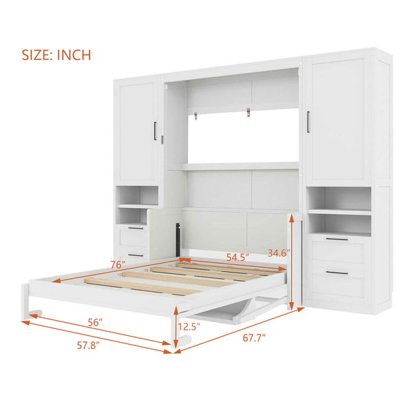 English Elm Full Size Murphy Wall Bed with Wardrobe Drawers and Shelves for Studio Spaces LP000908AAK-1