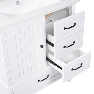 English Elm Christopher Knight Home® - 30" Bathroom Vanity with Ceramic Sink, Acacia & MDF Cabinet, Soft-Close Door & Drawers White N759P346895K