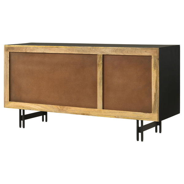 English Elm Madrid Rustic Natural & Black 3-Door Accent Cabinet with Textured Wood Doors, Adjustable Shelves, Iron Knobs (64"W) B062P358339