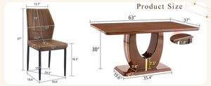 English Elm One 5 Piece Dining Set 63 Inch Table Dark Wood Grain Top with Brown Fabric Chairs W1151S04407