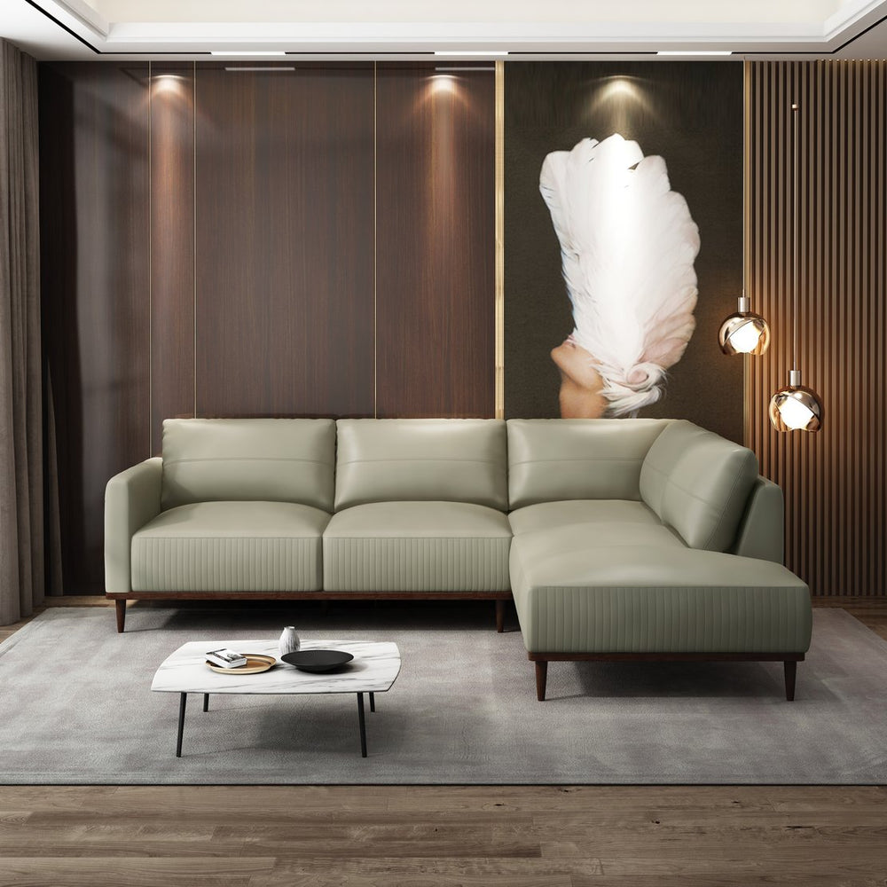 English Elm Tampa Italian Top Grain Leather Sectional with Walnut Legs and Channel Stitching B2726S00588
