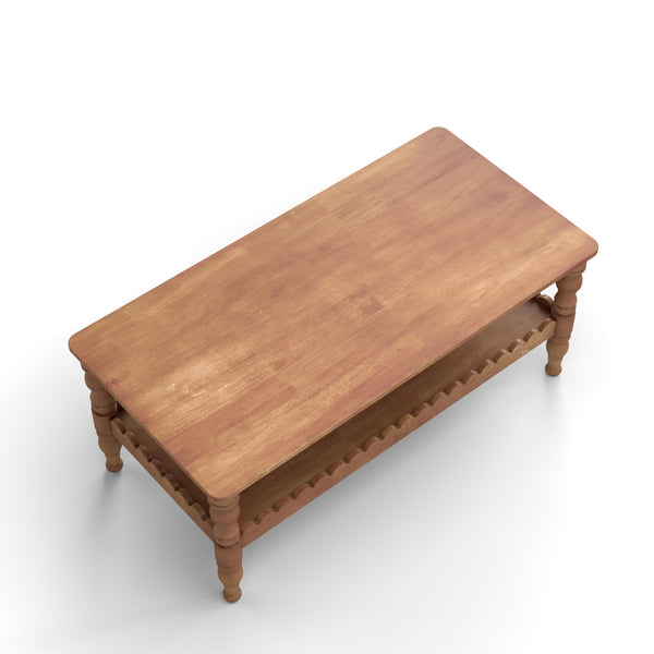 English Elm Rectangle Two Tier Farmhouse Coffee Table Solid Wood Legs Wave Shelf for Living Room W2263P426698