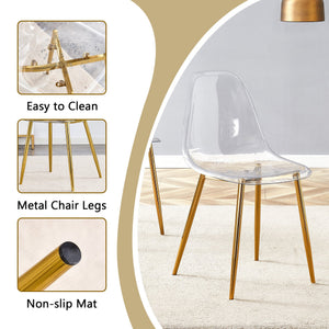 English Elm Table and Chair Set Marble Glass Top Gold Legs Four Seat Dining for Small Spaces Transparent,White+Gold W1151S04638