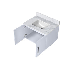 English Elm Glossy White Bath Vanity 30 In. W X 22 In. D With Durable Carrara Marble Top & Soft-Close Storage B2731P258476