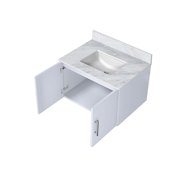 English Elm Glossy White Bath Vanity 30 In. W X 22 In. D With Durable Carrara Marble Top & Soft-Close Storage B2731P258476