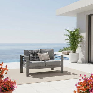 English Elm 50" Cast Aluminum Outdoor Loveseat with Uv Resistant Olefin Cushions for Patio Decks Gray+Gray B082P454977