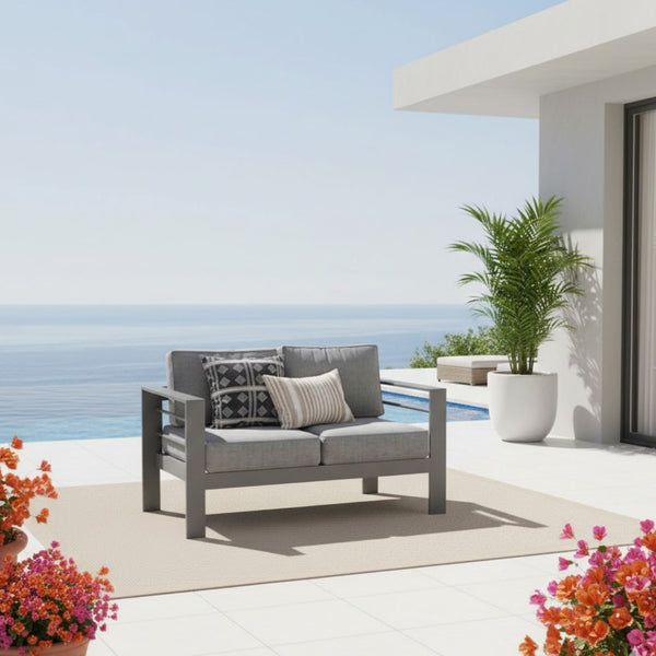 English Elm 50" Cast Aluminum Outdoor Loveseat with Uv Resistant Olefin Cushions for Patio Decks Gray+Gray B082P454977