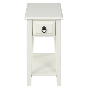 English Elm White 1-Drawer Accent Table with Shelf — Compact White Side Table, Drawer & Bottom Shelf for Stylish Storage and Display B062P209089