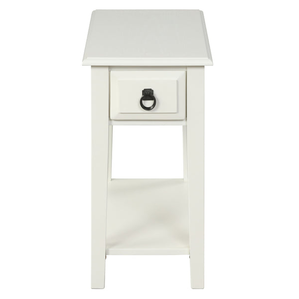 English Elm White 1-Drawer Accent Table with Shelf — Compact White Side Table, Drawer & Bottom Shelf for Stylish Storage and Display B062P209089