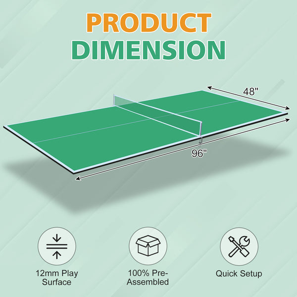 English Elm 8ft Foldable Mdf Ping Pong Conversion Top for Solo Practice and Indoor Play Green W1408P262535