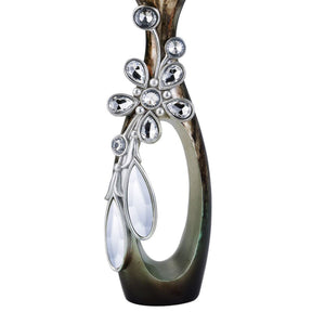 English Elm 20" Polyresin Sculptural Candleholder with Crystal Glass Accents Warm Brown Finish B072116543