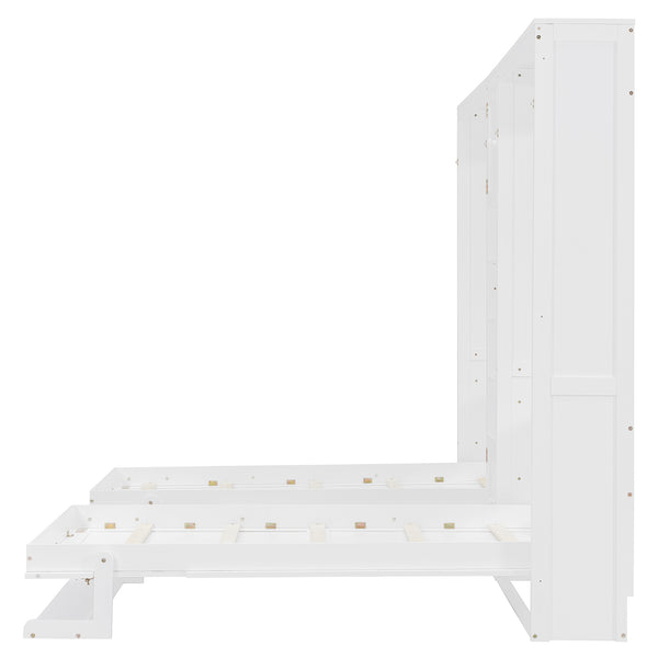 English Elm Dual Twin Murphy Beds with Built-In Cabinets & Shelves for Space-Saving Guest Rooms and Studios White N820S00058K