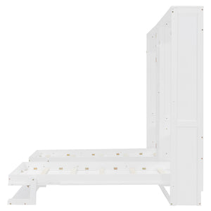 English Elm Dual Twin Wall Murphy Beds with Storage Tower Shelves for Kids or Guest Rooms White N820S00058K-1