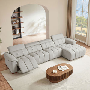 English Elm 4 Seats Wall-Hugger Reclining Sofa - Modern Electric Genuine Leather L-Shaped Couch With Usb Charging W2582S00155