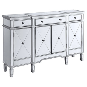 English Elm Battista Silver Mirrored 3-Drawer Wine Cabinet with Beveled Panels, Shelving & Glamorous Storage Appeal B062P353475