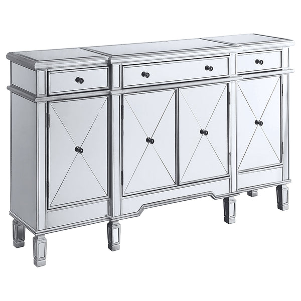 English Elm Battista Silver Mirrored 3-Drawer Wine Cabinet with Beveled Panels, Shelving & Glamorous Storage Appeal B062P353475