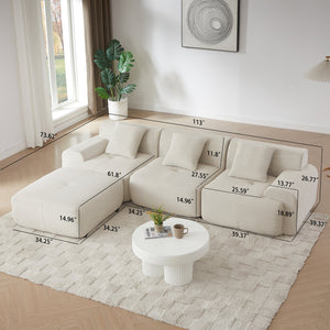 English Elm 113" Modular L-shaped Sectional Sofa Corduroy Upholstered with Movable Ottoman Beige W1359S00061