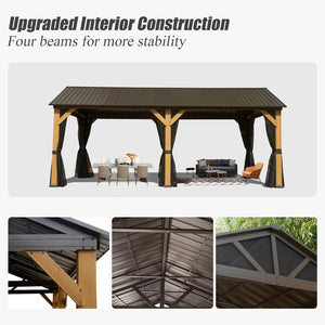 English Elm Cedar 12'x20' Gazebo with Galvanized Metal Roof, Weatherproof 2500lb Snow Load, Privacy Walls, Hooks W1859S00120