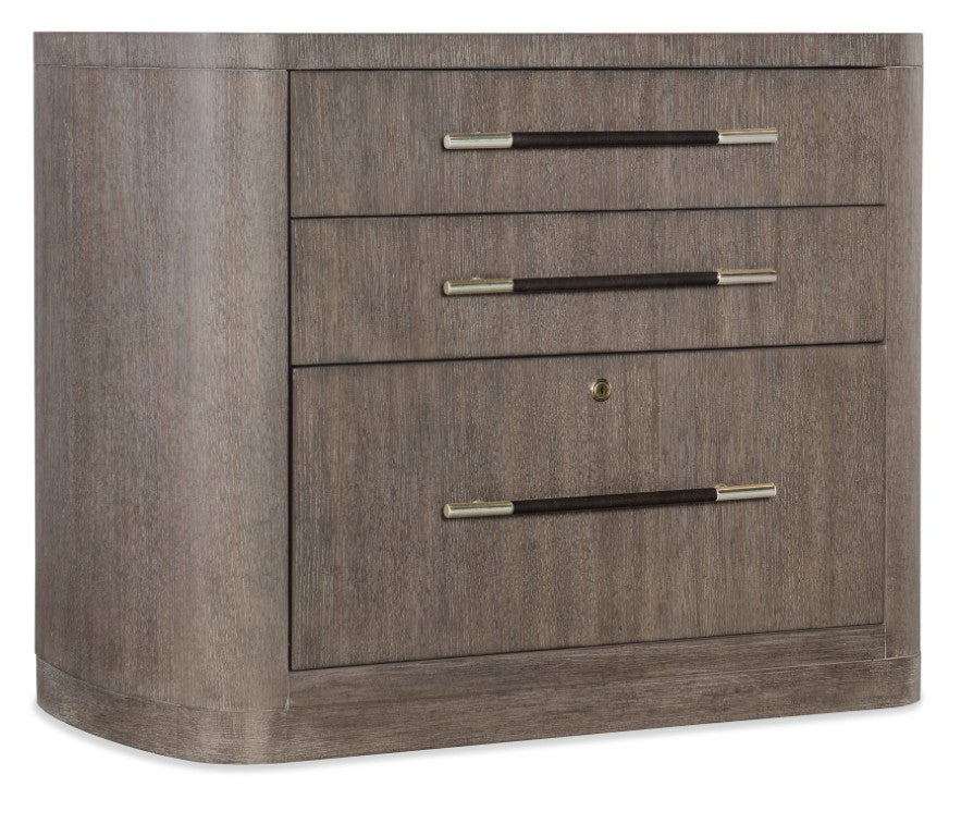 Hooker Furniture Modern Mood Lateral File With Wire-Brushed Oak, Leather-Wrapped Pulls, Locking Pendaflex Drawer, Mink Finish 6850-10466-89