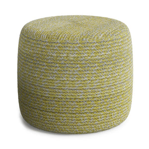 English Elm Bayley Handcrafted Round Braided Pouf Ottoman in Natural Cotton with Supportive Polystyrene Fill, 20" Beige B136P159301