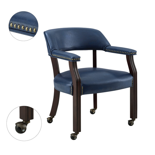 English Elm Steve Silver - Tournament Captain Arm Chair with Casters, Medium Cherry Frame, Blue Faux Leather, Nailhead Trim, Swivel Comfort B081P157248