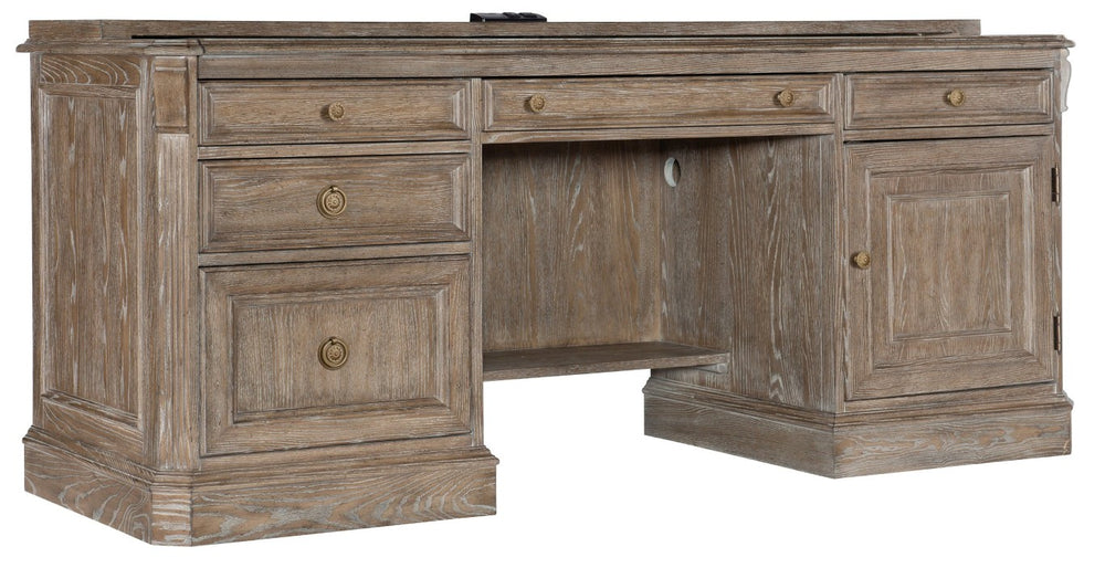 Hooker Furniture Sutter Cathedral Oak Computer Credenza With Pull-Out Work Surface, Integrated Power & Filing Storage 5981-10464-80