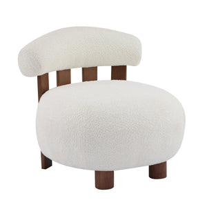 English Elm Christopher Knight Home® - Modern Boucle Accent Chair with Plush Rounded Silhouette, Solid Wood Frame, Cozy Reading Seat White+Walnut 29 L x 28.5 W x 21.85 H N776P278240W