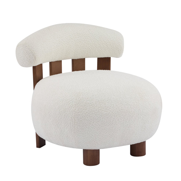 English Elm Christopher Knight Home® - Modern Boucle Accent Chair with Plush Rounded Silhouette, Solid Wood Frame, Cozy Reading Seat White+Walnut 29 L x 28.5 W x 21.85 H N776P278240W