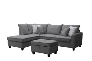 English Elm Harmony Fabric Sectional Sofa with Chaise Ottoman Pocket Coil Support for Living Rooms Gray B061S00953
