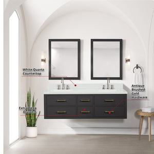 English Elm Black Double Bath Vanity Set With White Quartz Top, Chrome Faucets & 28" Matching Mirrors - Modern Elegance B2731S01825