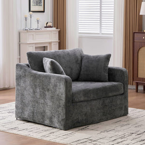 English Elm 43.9" Oversized Chenille Accent Chair with Bolster Pillows Farmhouse Living Room Seat Charcoal W3098P419126