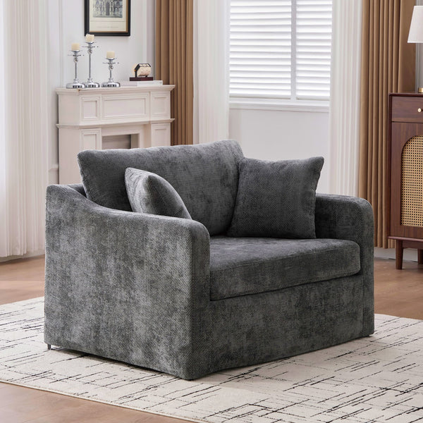 English Elm 43.9" Oversized Chenille Accent Chair with Bolster Pillows Farmhouse Living Room Seat Charcoal W3098P419126