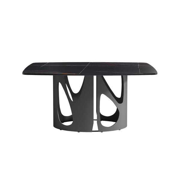 English Elm 63" Modern Artificial Stone Dining Table With Curved Edges - Seats 6, Durable Black Iron Legs W1535S00433