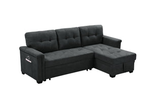 English Elm Aurora Woven Fabric Sleeper Sectional with Usb Charging Storage Chaise Living Room Dark Gray B2749S00179