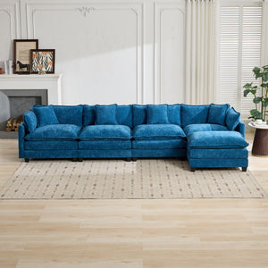 English Elm Cloud Sofa 4 Seats - Modern Modular Sectional Couch In Elegant Blue Chenille For Ultimate Comfort & Style W1143S00049
