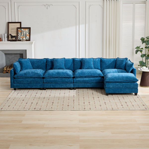 English Elm Cloud Sofa 4 Seats - Modern Modular Sectional Couch In Elegant Blue Chenille For Ultimate Comfort & Style W1143S00049
