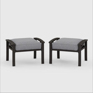 English Elm Set of 2 Outdoor Steel Ottomans with Water Repellent Cushions for Patio or Deck Gray+ Khaki B082P455154