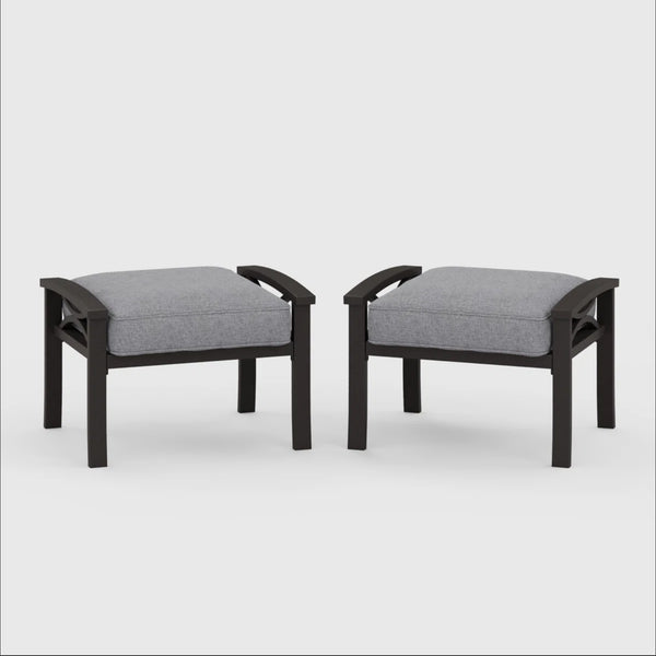 English Elm Set of 2 Outdoor Steel Ottomans with Water Repellent Cushions for Patio or Deck Gray+ Khaki B082P455154