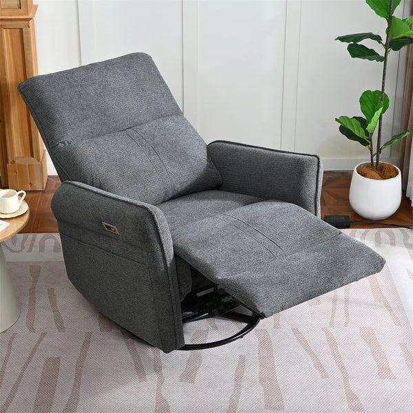 English Elm 270° 270° Power Swivel Recliner Chair with USB Ports, 30° Rocking, 95–150° Recline for Small Spaces Dark Gray W1028S00050