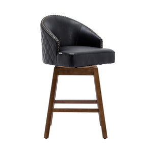 English Elm United We Win Quilted Microsuede Swivel Barstool with Wood Legs and Gold Rivet Trim Black W1568P361703