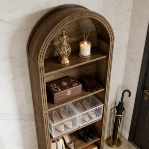 English Elm Storage Bookshelf with Vine Panel Design Seven Open Tiers for Living Room or Office T3971P461551